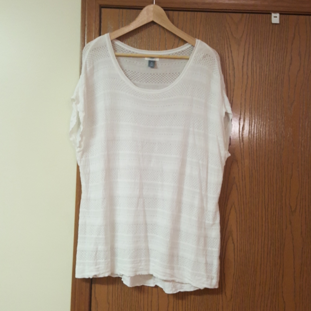 White Eyelet Cap Sleeve Sweater